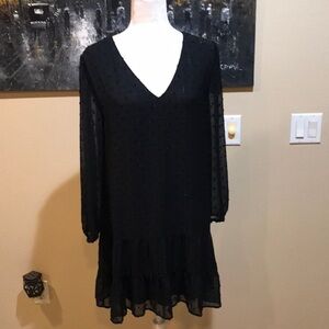 Maurice’s Sheer Dress Ruffled Hem w/Golden Shimmer & Knotted Threading-Size L